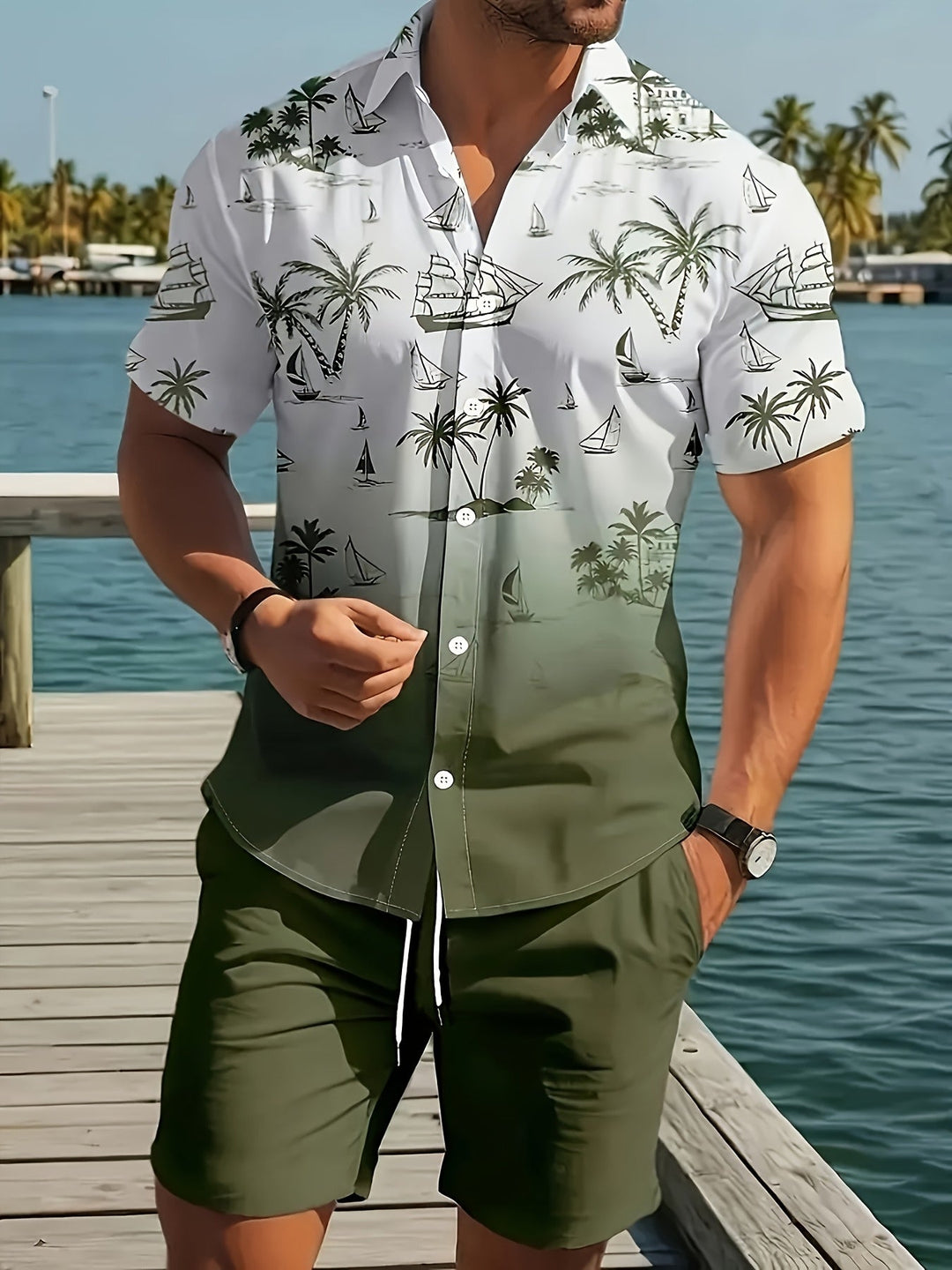 Garrett Coastal Print Shirt and Shorts Set - Elena Harper