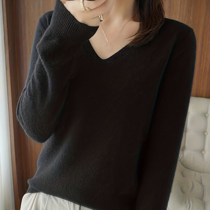 Selene Soft V-Neck Sweater, view 8 - Elena Harper