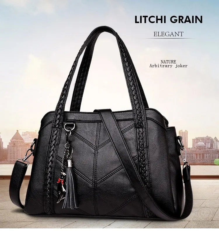 Grace Leather Handbag, view 6 - Elena Harper