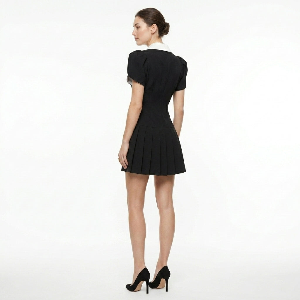 Black Shawl Lapel Mini Dress Wedding Guest Party Outfit