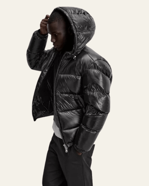 Men's Winter Jacket with Shiny Nylon and Goose Down Filling