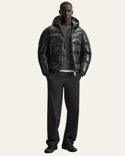 Men's Winter Jacket with Shiny Nylon and Goose Down Filling