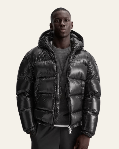 Men's Winter Jacket with Shiny Nylon and Goose Down Filling