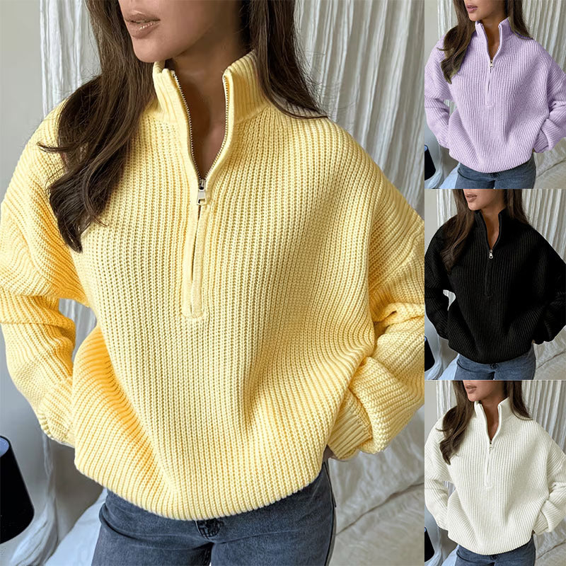 Loose Knit Zip Sweater for Women – Versatile and Comfortable Casual Style