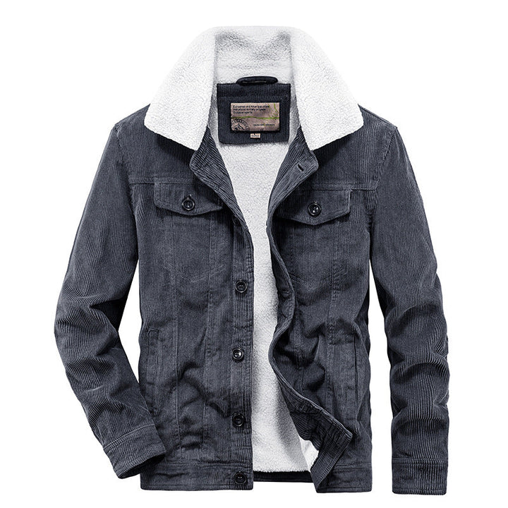 Men's Winter Corduroy Jacket with Fleece Lining and Side Pockets