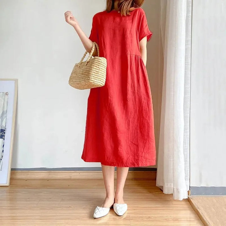 Rosie | Women's Linen Short Sleeve Midi Dress