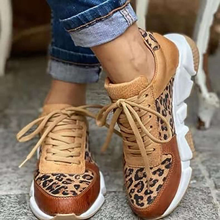 Leopard Print Chunky Sole Trainers for Women, view 3 - Elena Harper