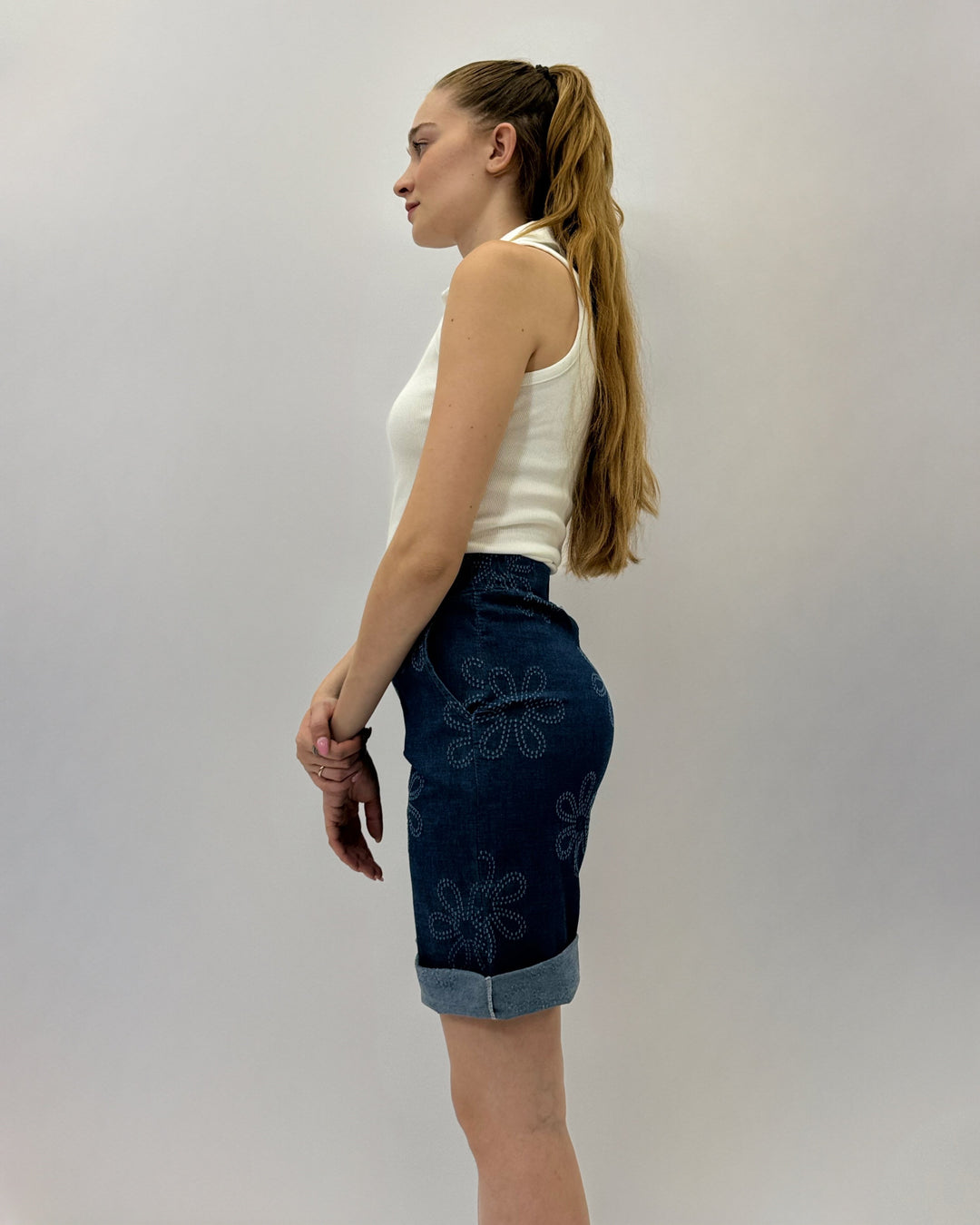 Romy™  |  Daisy Embroidered Turn-Up Shorts