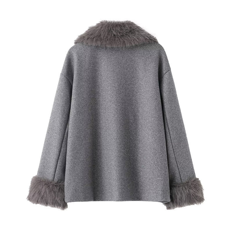 Wool Cape Coat with Wrap Collar for Women - Potter