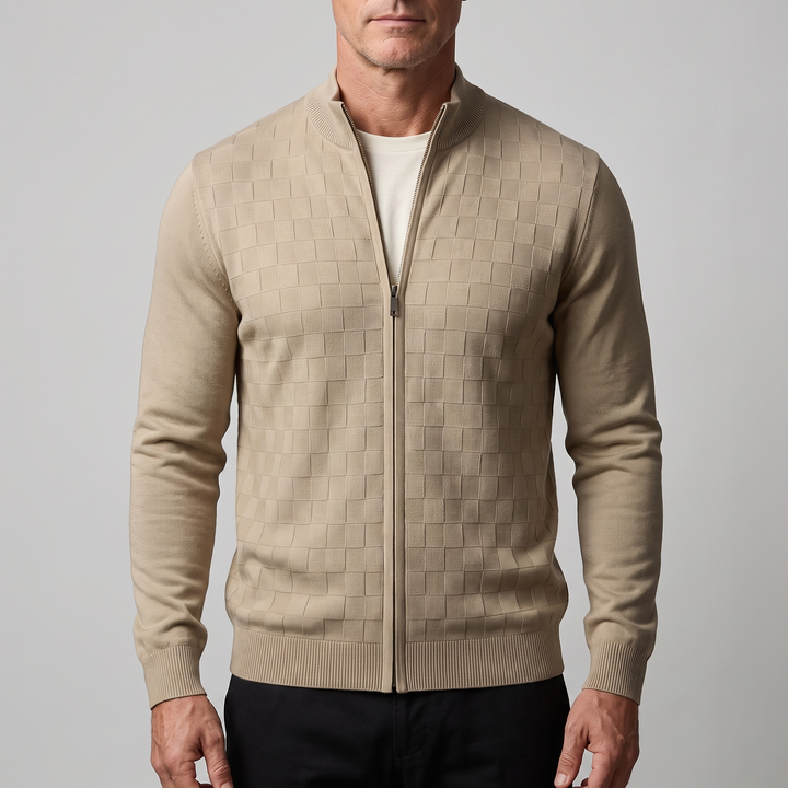 Lukas | Elegant and Warm Zip Knit Cardigan with Check Pattern