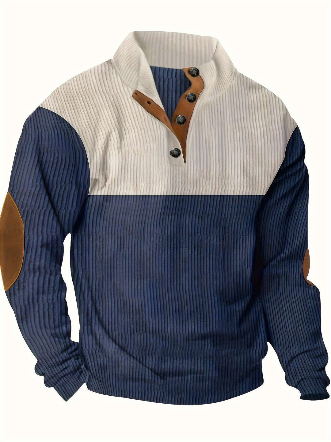 Men's Ribbed Quarter Button Sweater with Elbow Patches, view 3 - Elena Harper