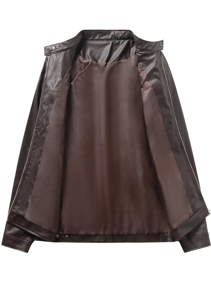 Roman Stand-Collar Moto Jacket, view 5 - Elena Harper