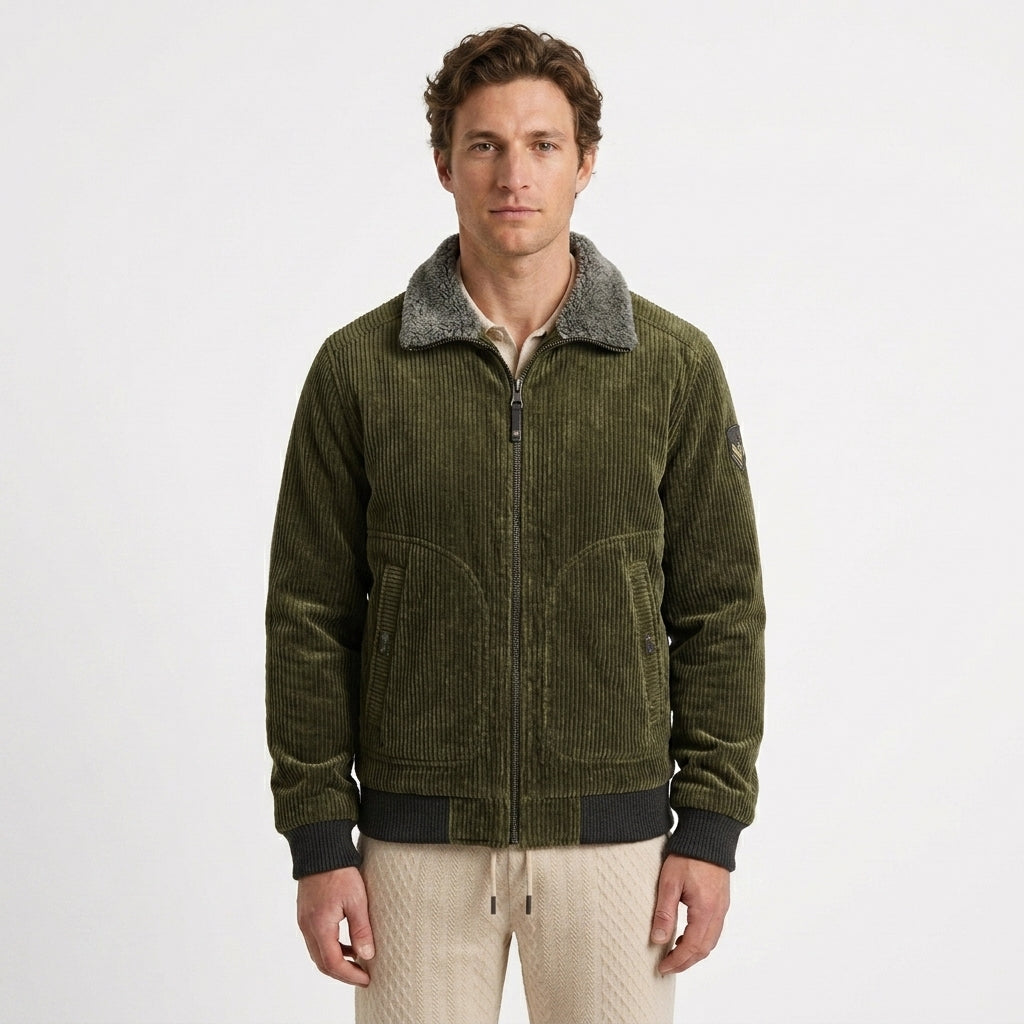Textured Zip-Up Jacket with High Collar
