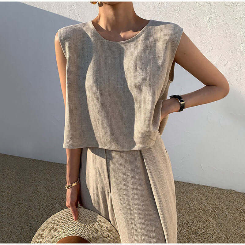 Women's Sleeveless Top & Wide-Leg Trousers Set