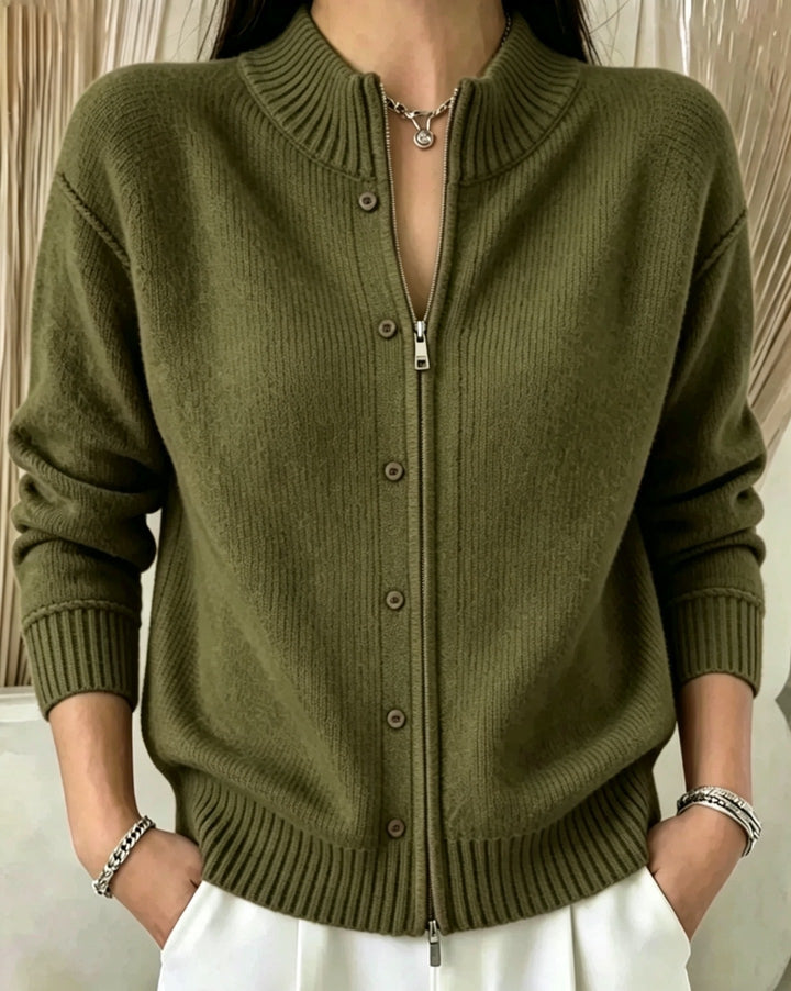 Women's Zip Sweater with Round Neck Soft and Practical, view 7 - Elena Harper