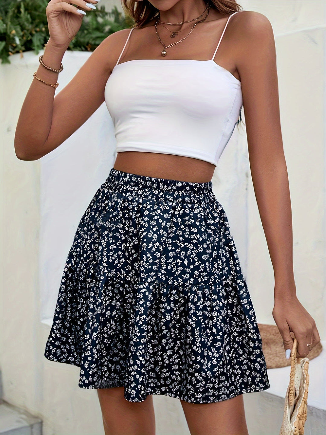 Women's Floral High Waist Mini Skirt - Elegant & Versatile