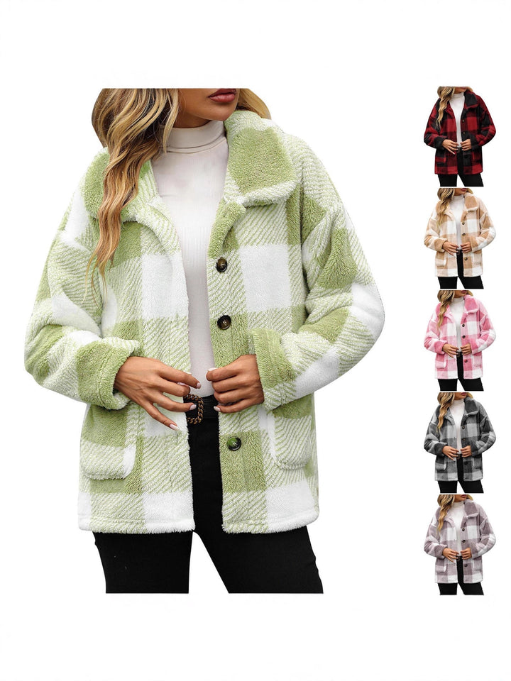 Plaid Plush Coat for Women - Warm and Practical