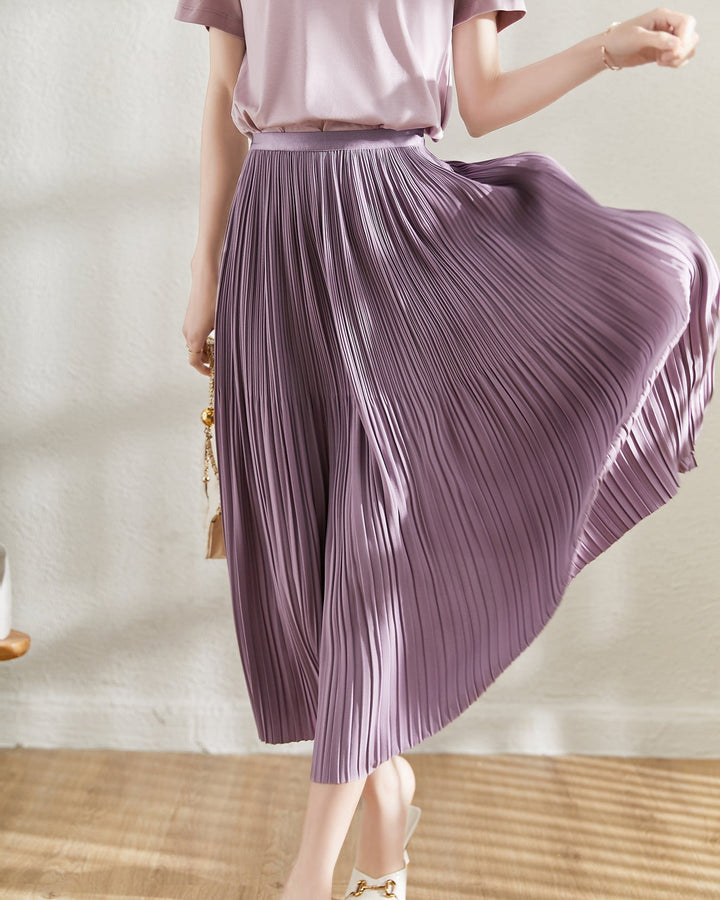 Mid-Length Pleated Skirt in Solid Color | Perfect for Autumn
