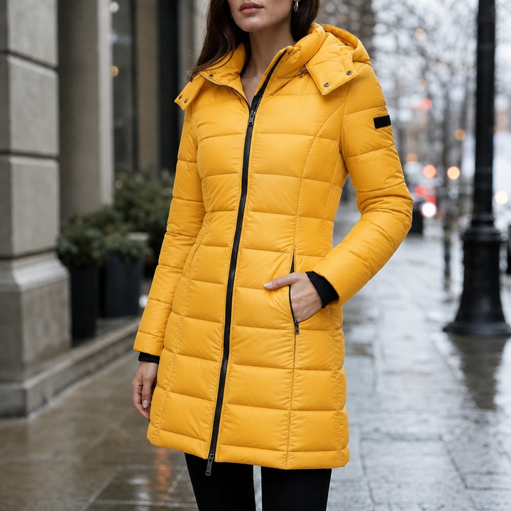 Mia | Elegant Mid-Length Puffer Jacket with Hood and Insulating Quilting