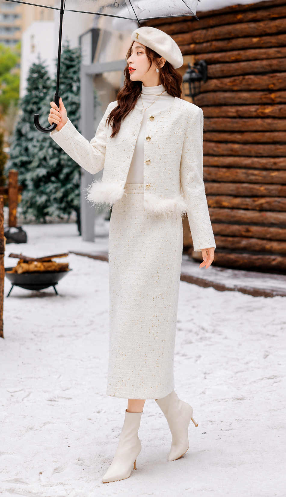 Ladies Tailored Set – Buttoned Jacket and A-Line Skirt for Casual and Work Use