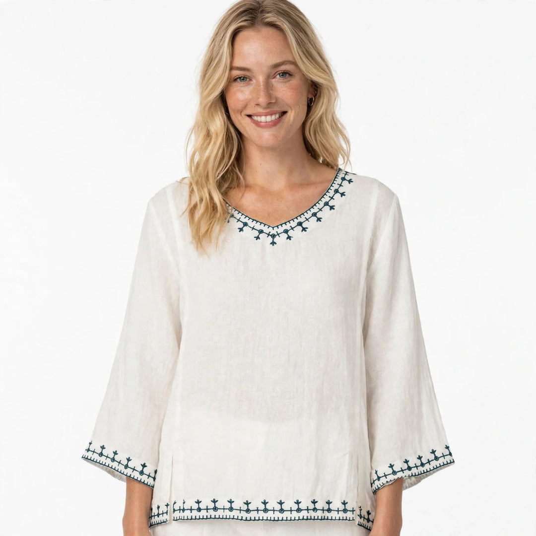 Phoebe Calderwood Embroidered V-Neck Blouse For Women - Elena Harper