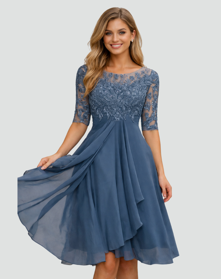 Midi Party Dress for Women Regular Fit Lace Three-Quarter Sleeve, view 2 - Elena Harper