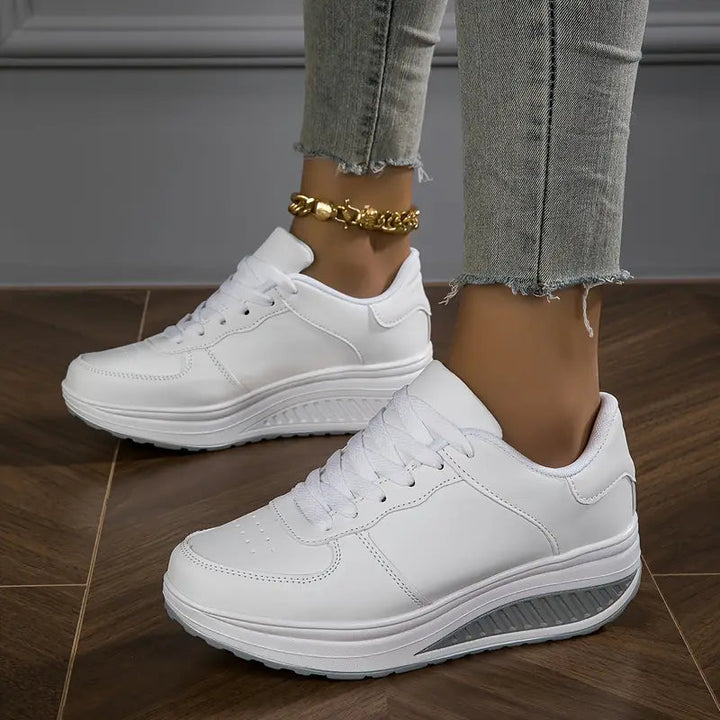 Women’s Sneakers with Wedge Sole, Synthetic Leather, Minimalist Laces