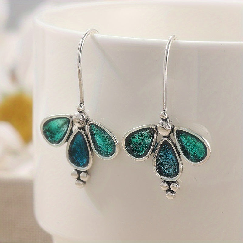 Artisan Teal Glass Floral Drop Earrings - Elena Harper