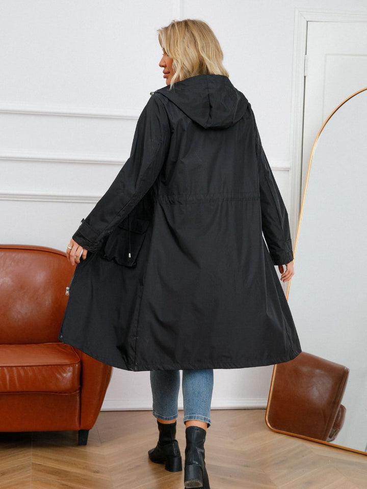 Women's Waterproof Raincoat with Hood and Adjustable Drawstring