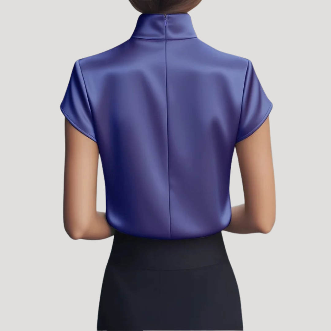 Elegant Women's High Collar Blouse Short Sleeves