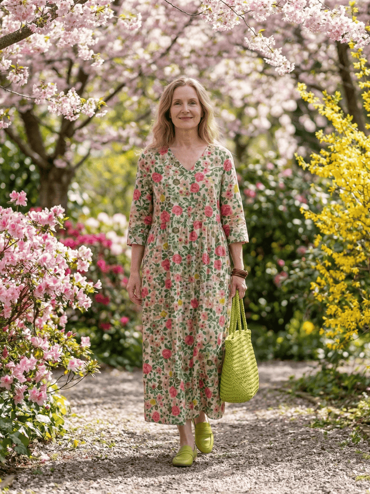 Emma & Rose Cape Town Colin™ Scatter Flower Midi Dress with colorful floral print and flowing midi length fabric.