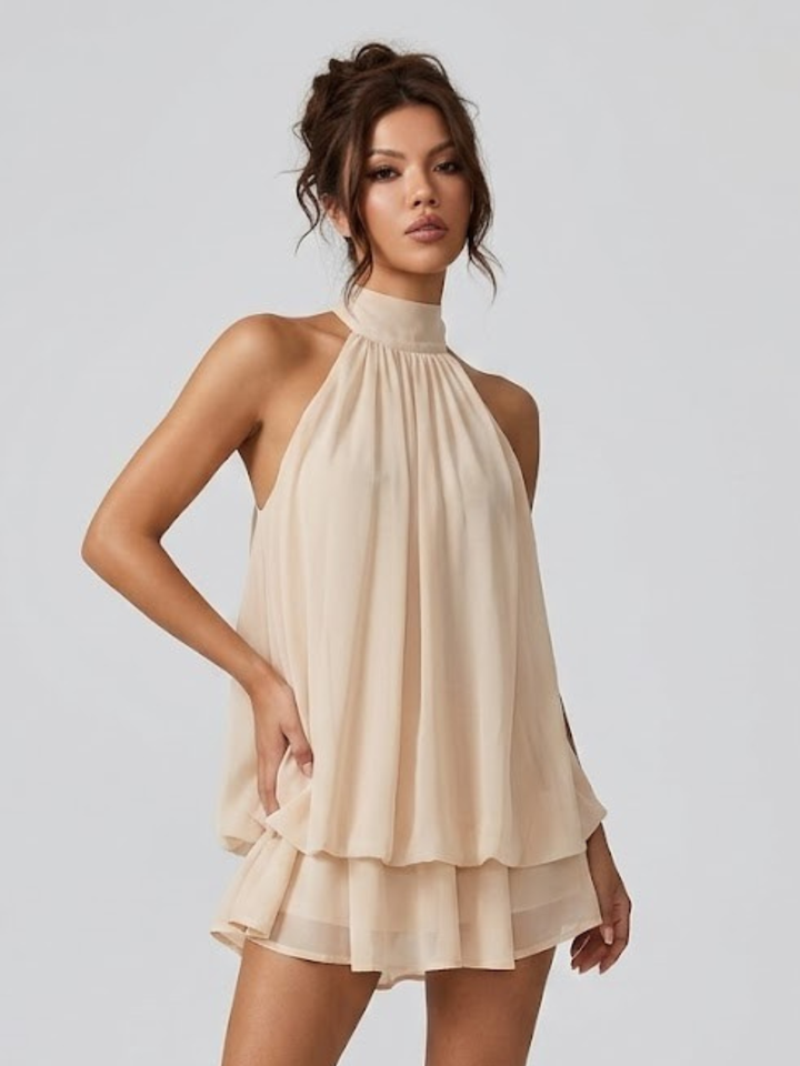 Short Women's Dress Backless Halter Neck – Ruffled Summer Dress