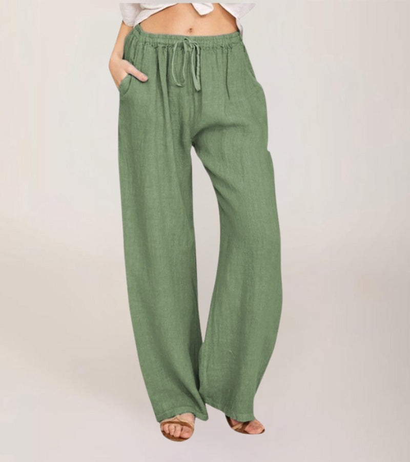 Casual Wide-Leg Cotton Pants for Women Lightweight High-Waisted Summer Pants, view 9 - Elena Harper