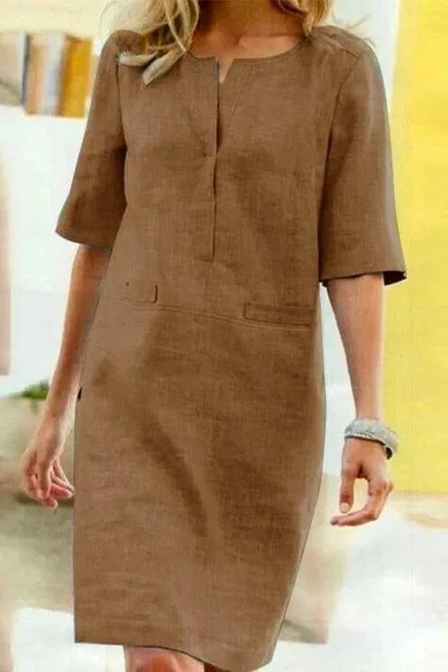 Alessandra Cotton and Linen Dress with Light Comfort, view 3 - Elena Harper