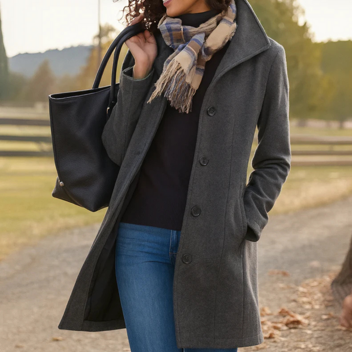 Quendra Long-Sleeve Button Coat, view 9 - Elena Harper