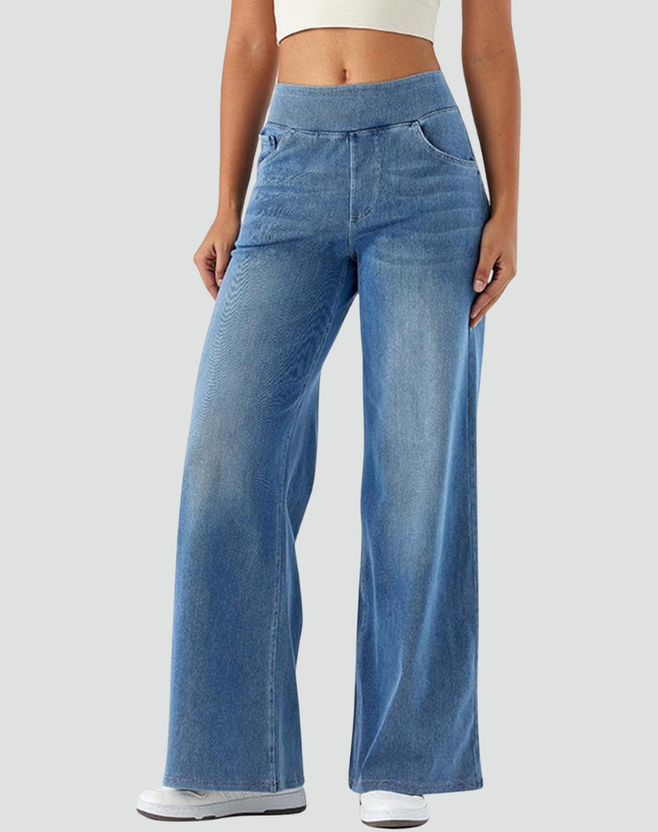 Evie Comfy Elastic High-Waisted Pants, view 5 - Elena Harper
