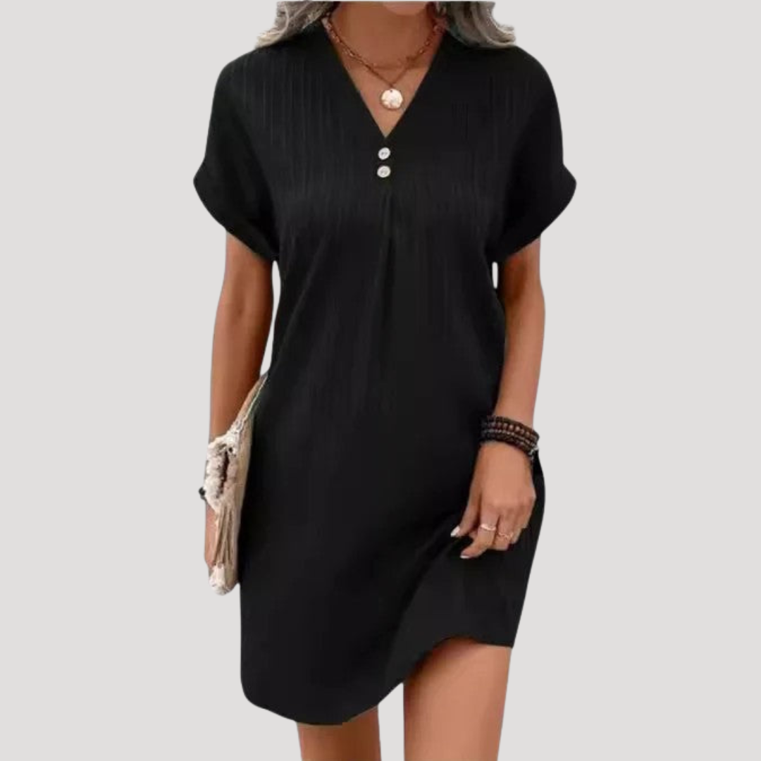 Casual Short Dress for Women with V-Neck Textured