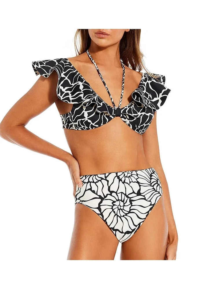 Reversible Ruffle Print Bikini Set