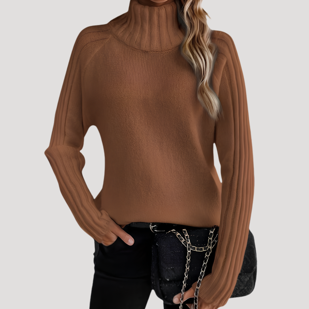 Women's Knit Sweater with High Neck and Long Sleeves