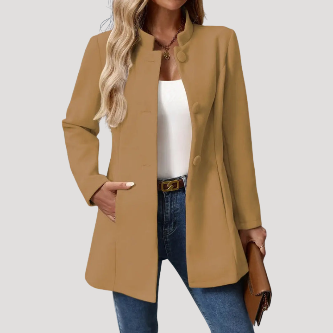 Women's Buttoned Coat with High Collar