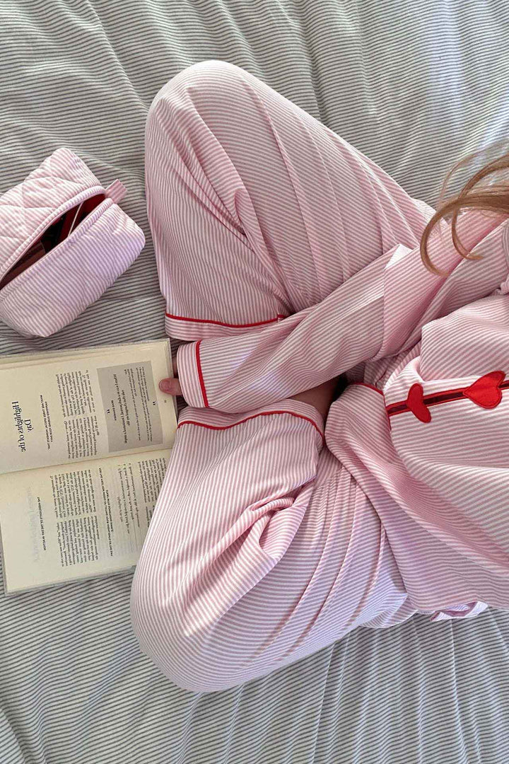 Pajama Set Two Piece Heart Button Lounge Set