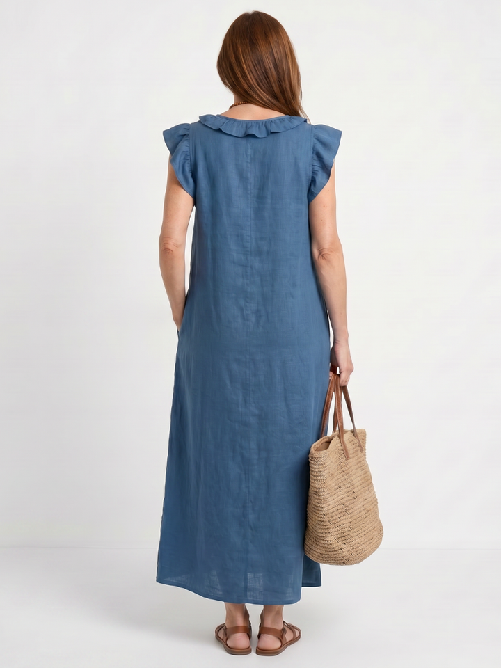 Adelaide Ruffle Trim Sleeveless Neck Midi Dress - Elena Harper