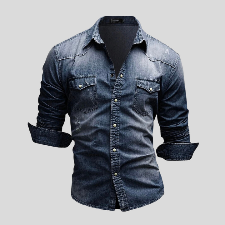 Slim Fit Light Denim Button-Up Shirt for Men – Classic Style for Everyday