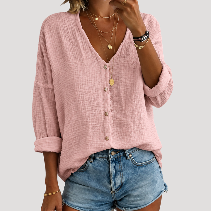 Women's Buttoned V-Neck Blouse