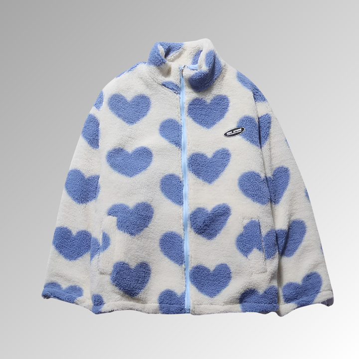 Women's Double-Faced Plush Winter Coat – Heart Patterns, Warm