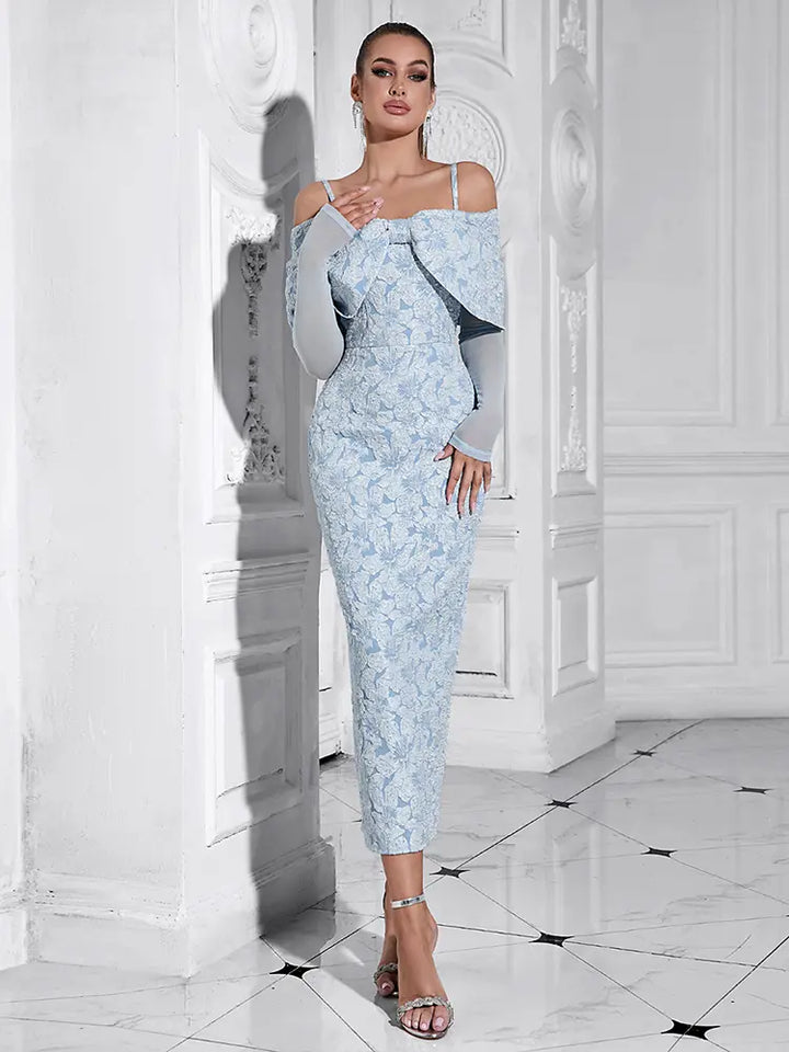 Elegant One-Shoulder Floral Mesh Dress