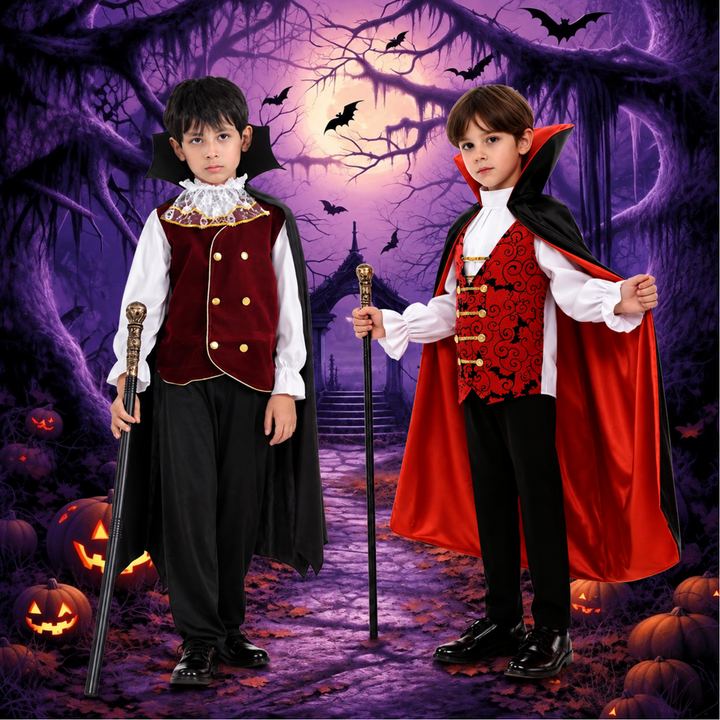 Boys Vampire Costume Set with Cape and Fake Vampire Fangs