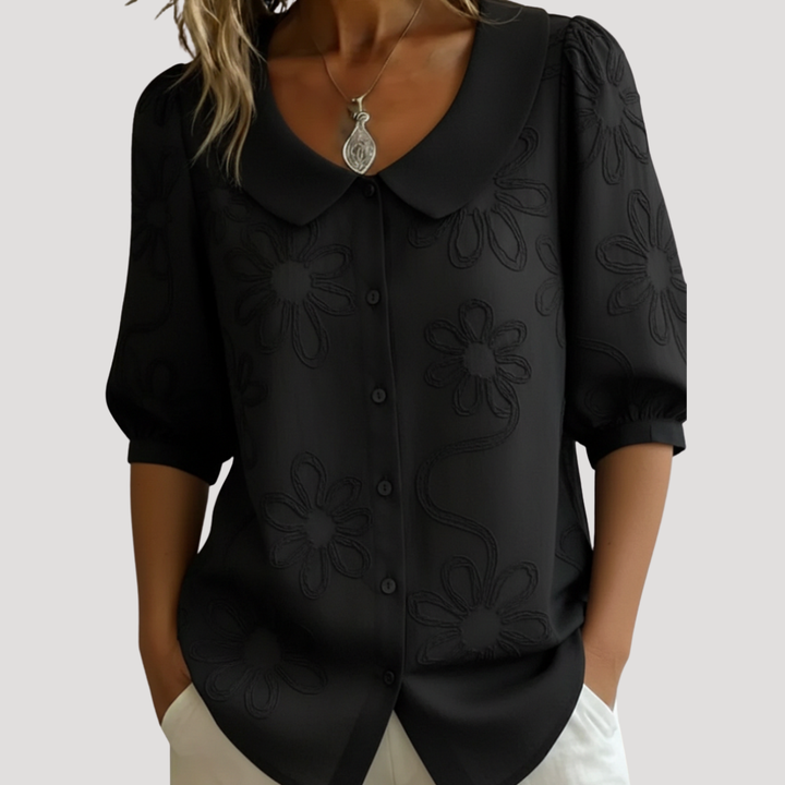 Floral Lace Blouse for Women with Short Sleeves