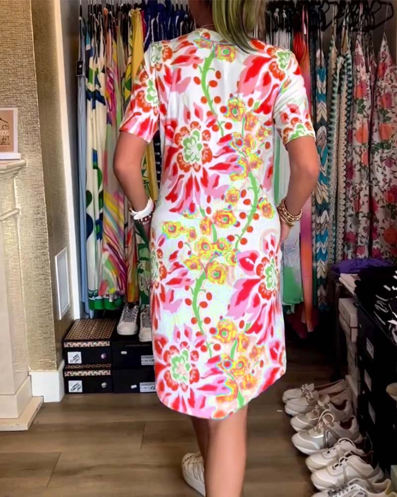 Ivendra Short Sleeve Floral Print Dress - Elena Harper