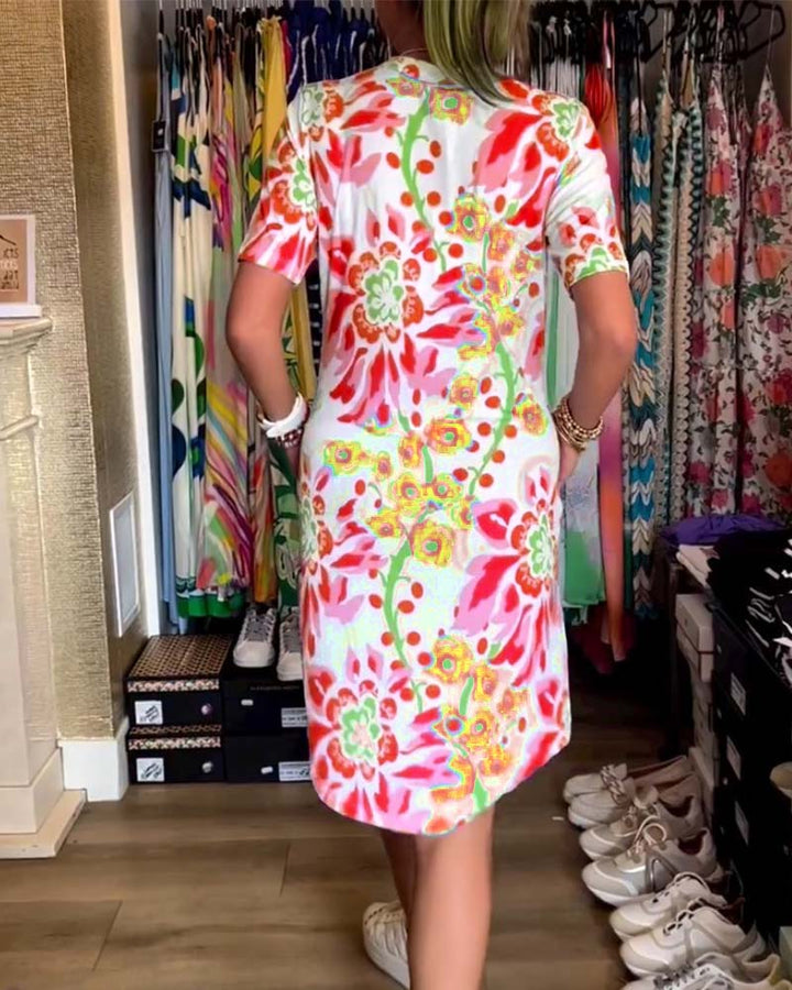 Ivendra Short Sleeve Floral Print Dress - Elena Harper